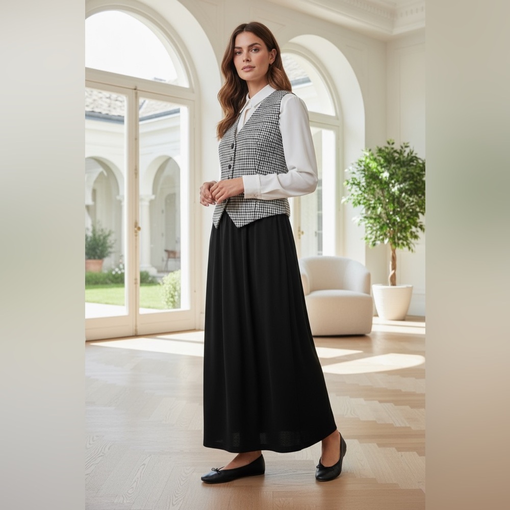 Black Velvet Skirt Liz Claiborne Velour Midi Maxi Skirt Women's Large Pull On